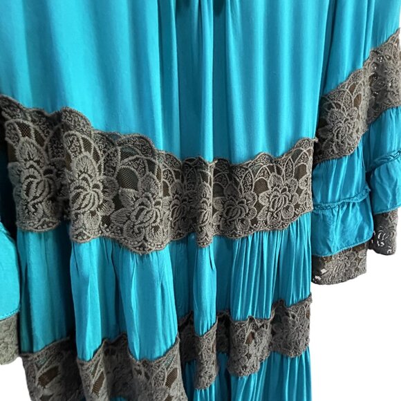 Urban Mango‎ Dress Boho Chic Turquoise Lace Tiered Size Large Women's - Picture 7 of 8
